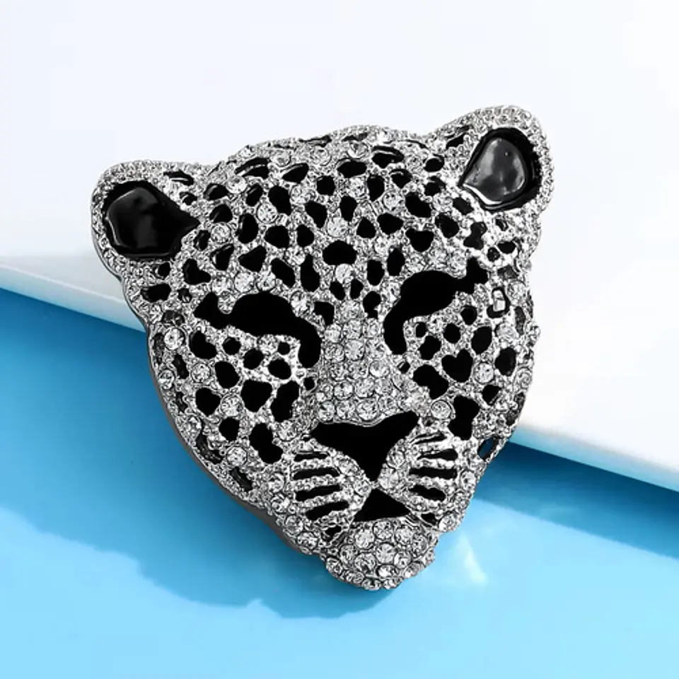 Broche De Alfiler Hombres Y Mujeres Cabeza Leopardo Cristal 17