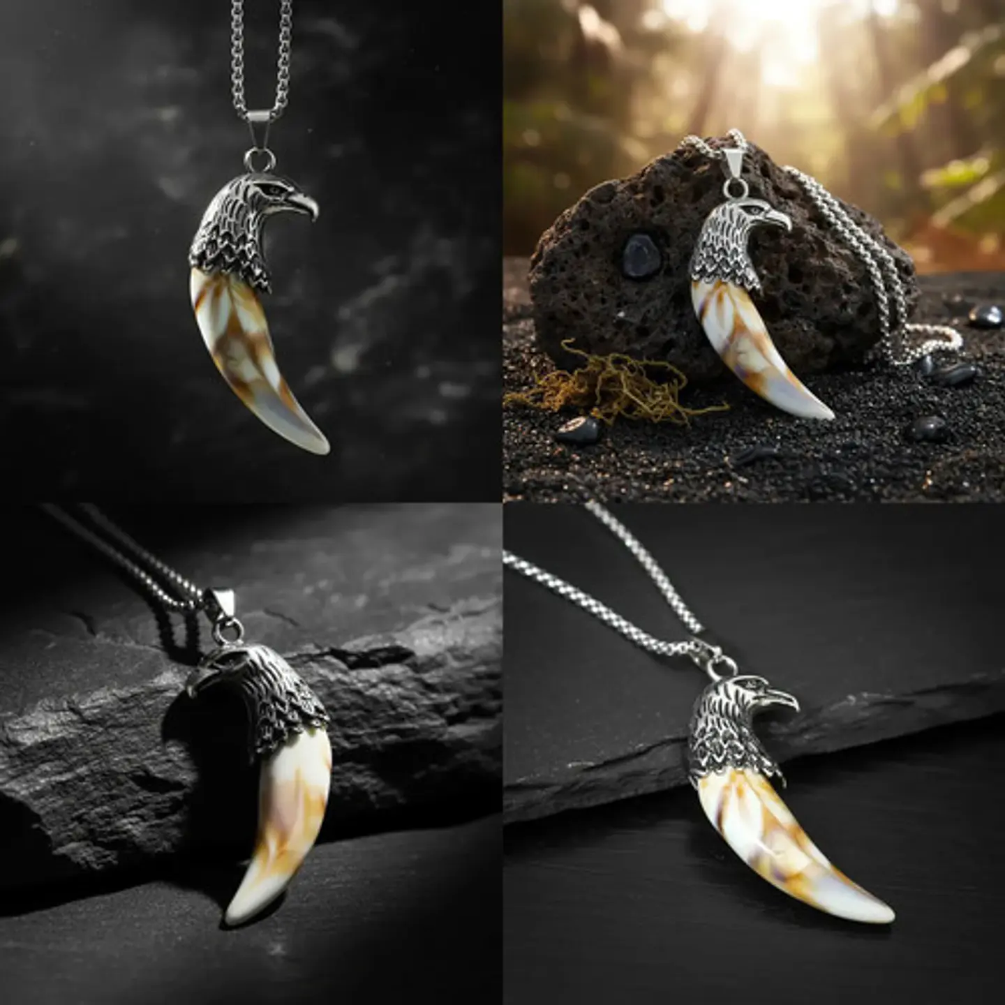 Collar Urbano Para Hombre Y Mujer Dije Aguila Forma Diente 20