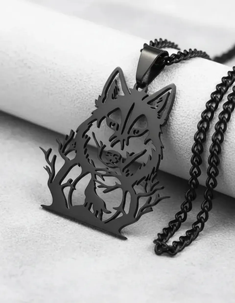 Collar De Acero Para Hombre Y Mujer Dije Bosque Lobo Vikingo 3