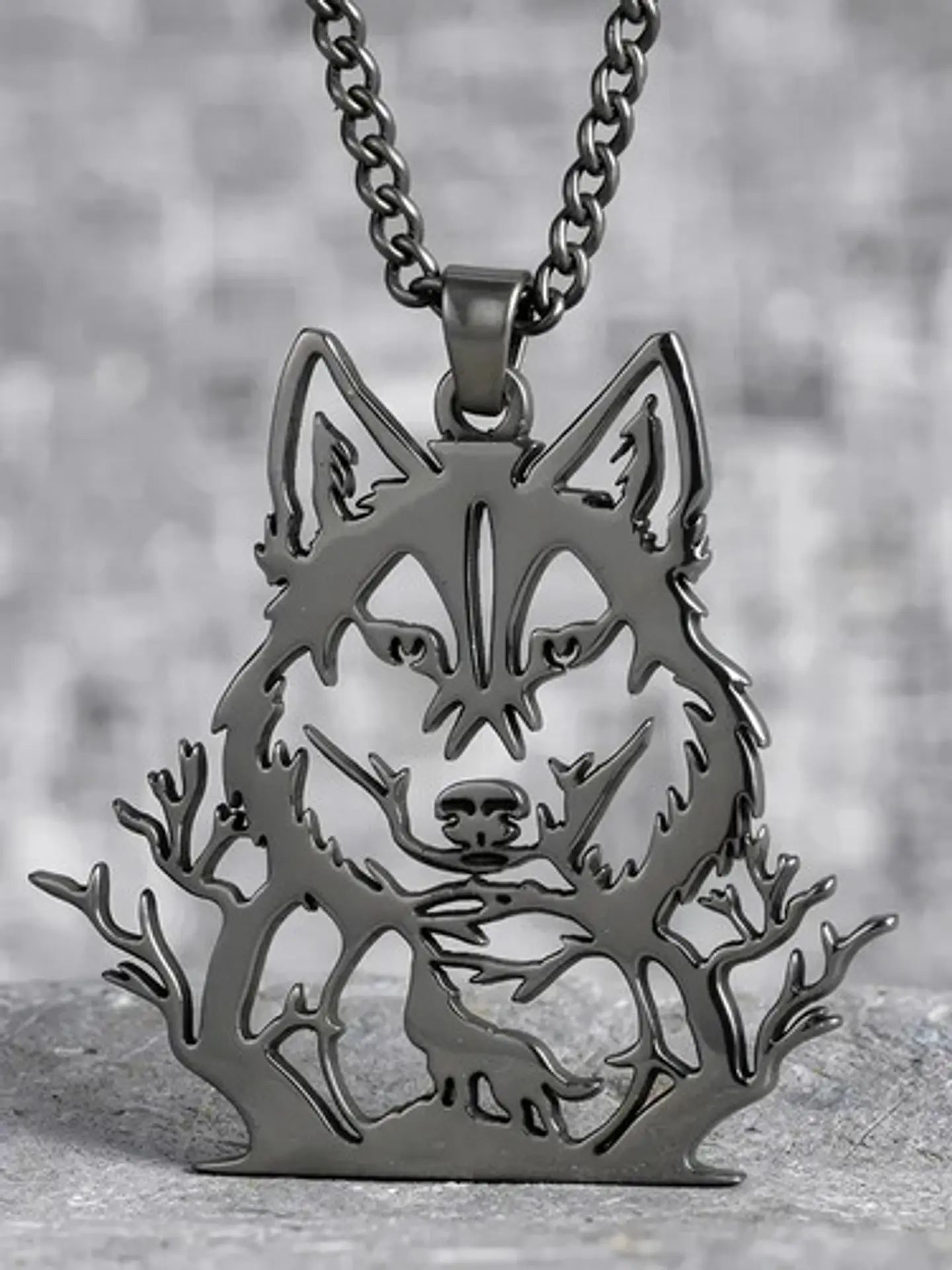 Collar De Acero Para Hombre Y Mujer Dije Bosque Lobo Vikingo 4
