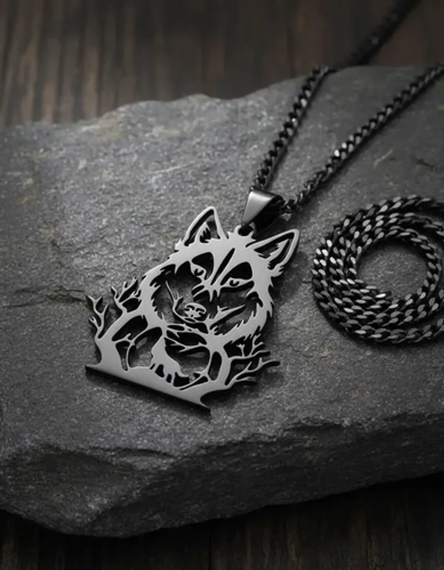 Collar De Acero Para Hombre Y Mujer Dije Bosque Lobo Vikingo 6