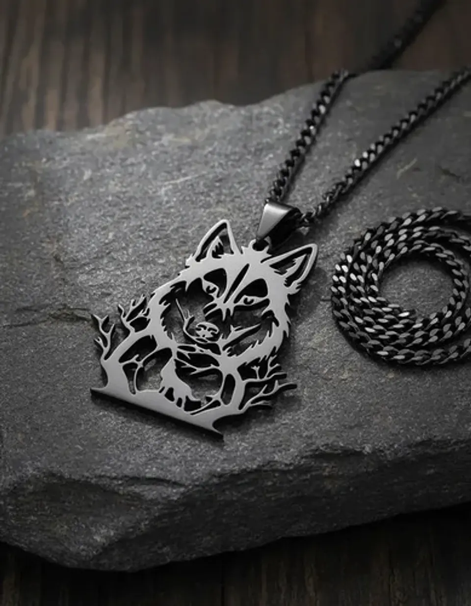 Collar De Acero Para Hombre Y Mujer Dije Bosque Lobo Vikingo 6