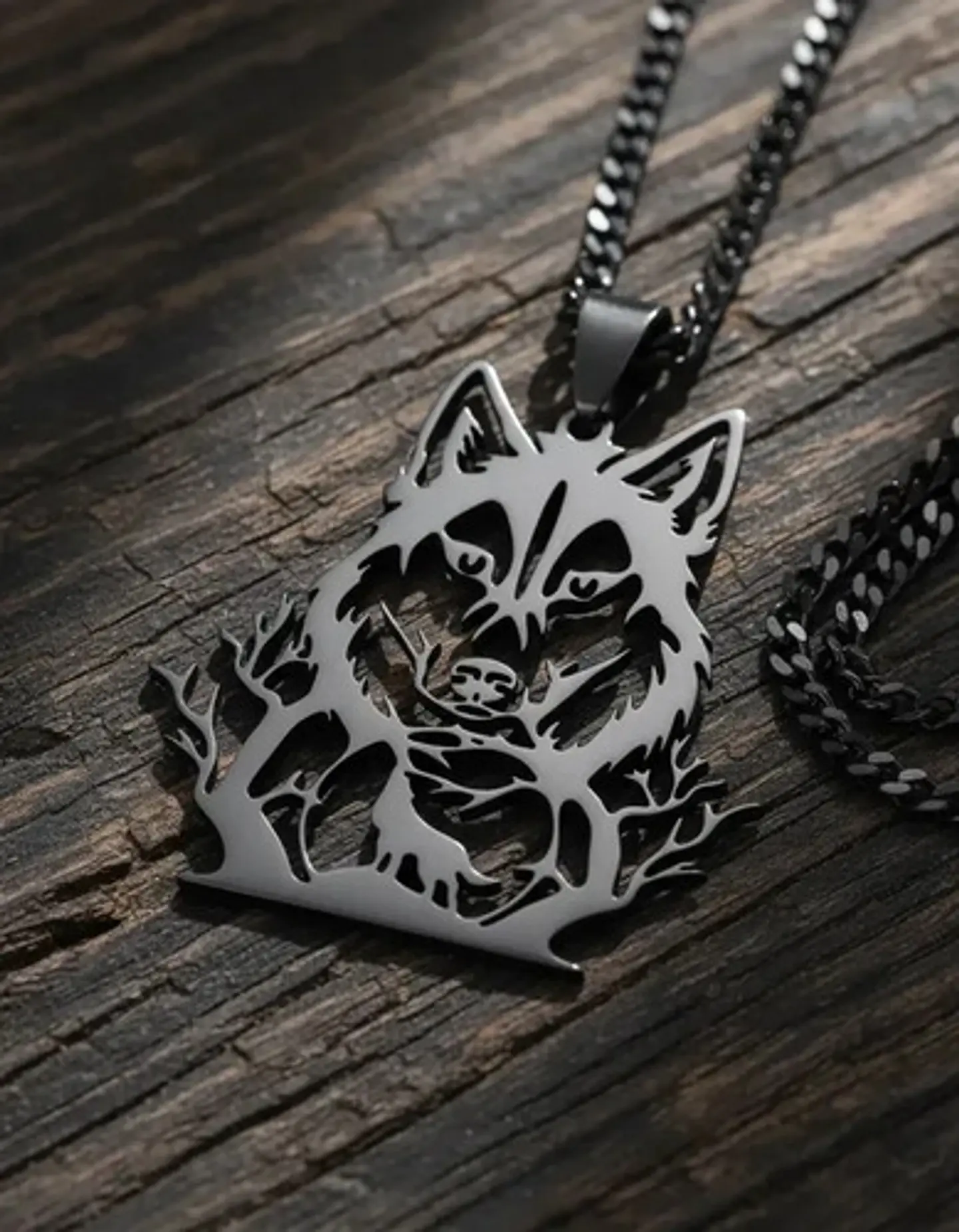 Collar De Acero Para Hombre Y Mujer Dije Bosque Lobo Vikingo 7