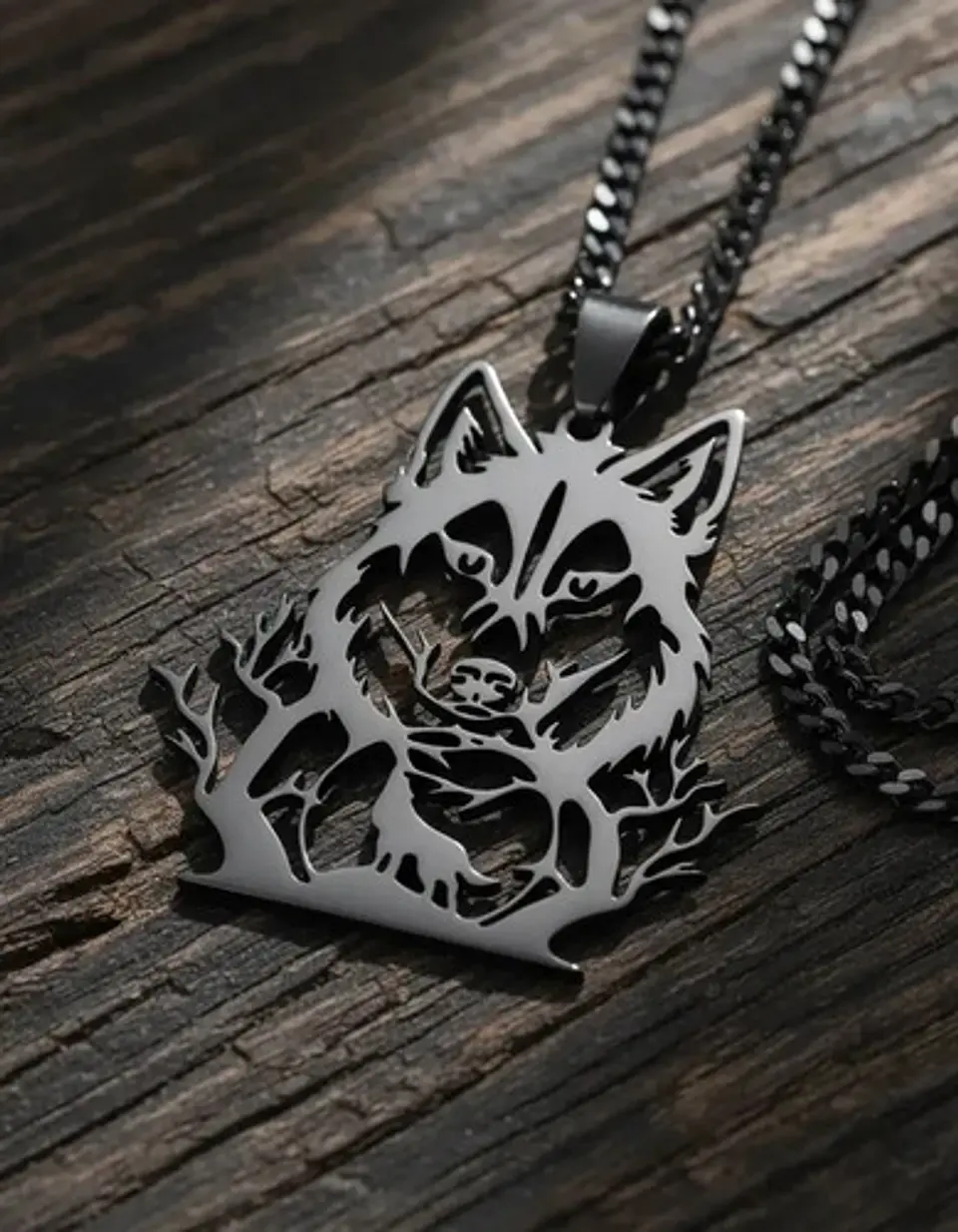 Collar De Acero Para Hombre Y Mujer Dije Bosque Lobo Vikingo 7