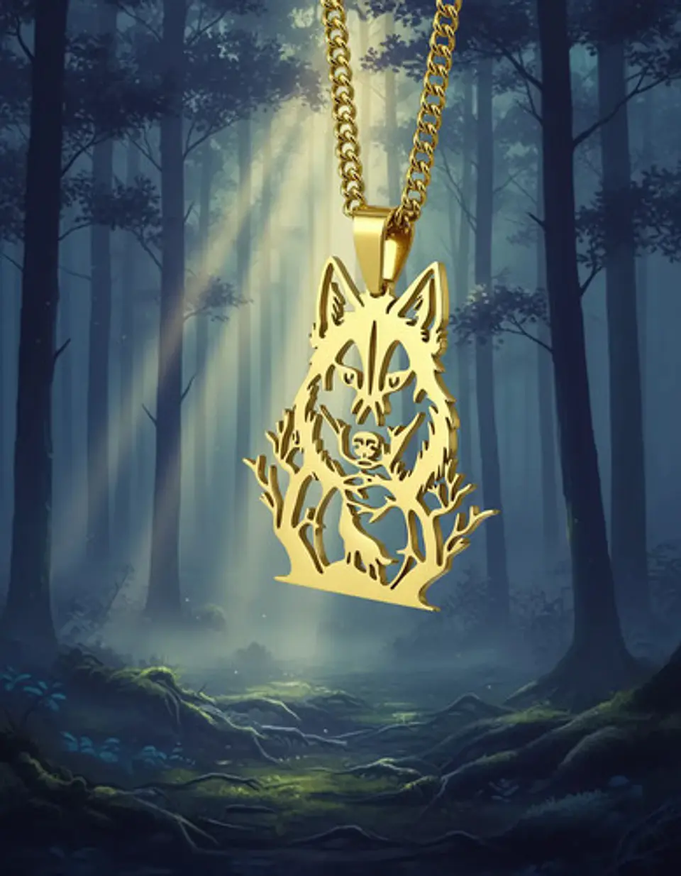 Collar De Acero Para Hombre Y Mujer Dije Bosque Lobo Vikingo 12