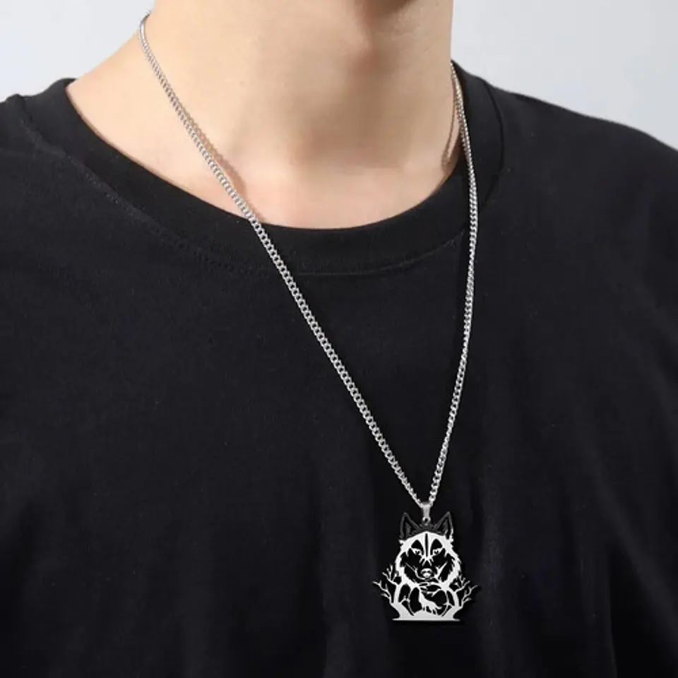 Collar De Acero Para Hombre Y Mujer Dije Bosque Lobo Vikingo 18
