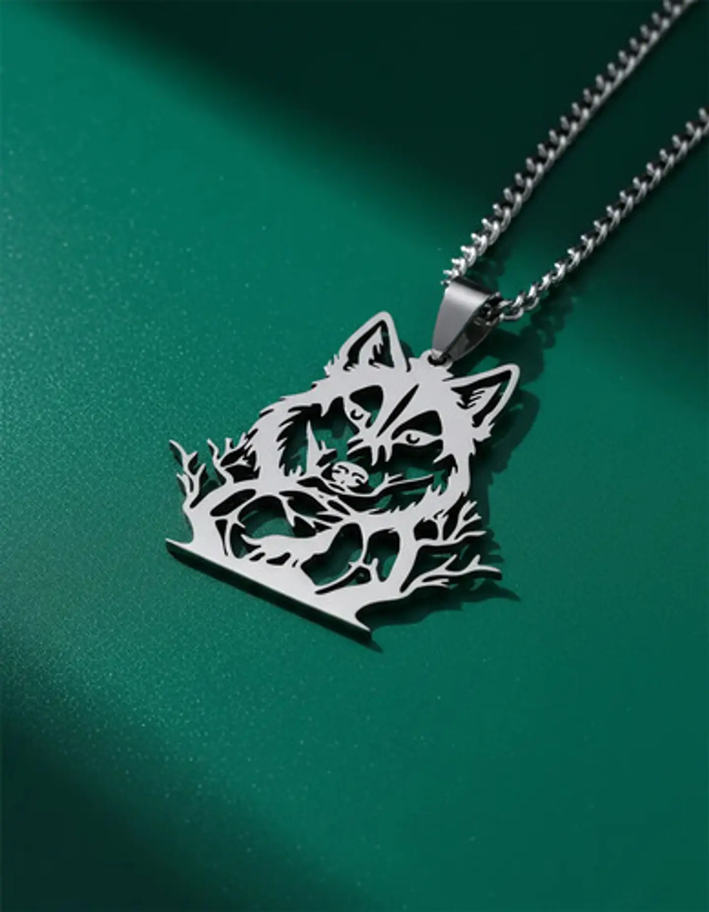 Collar De Acero Para Hombre Y Mujer Dije Bosque Lobo Vikingo 22