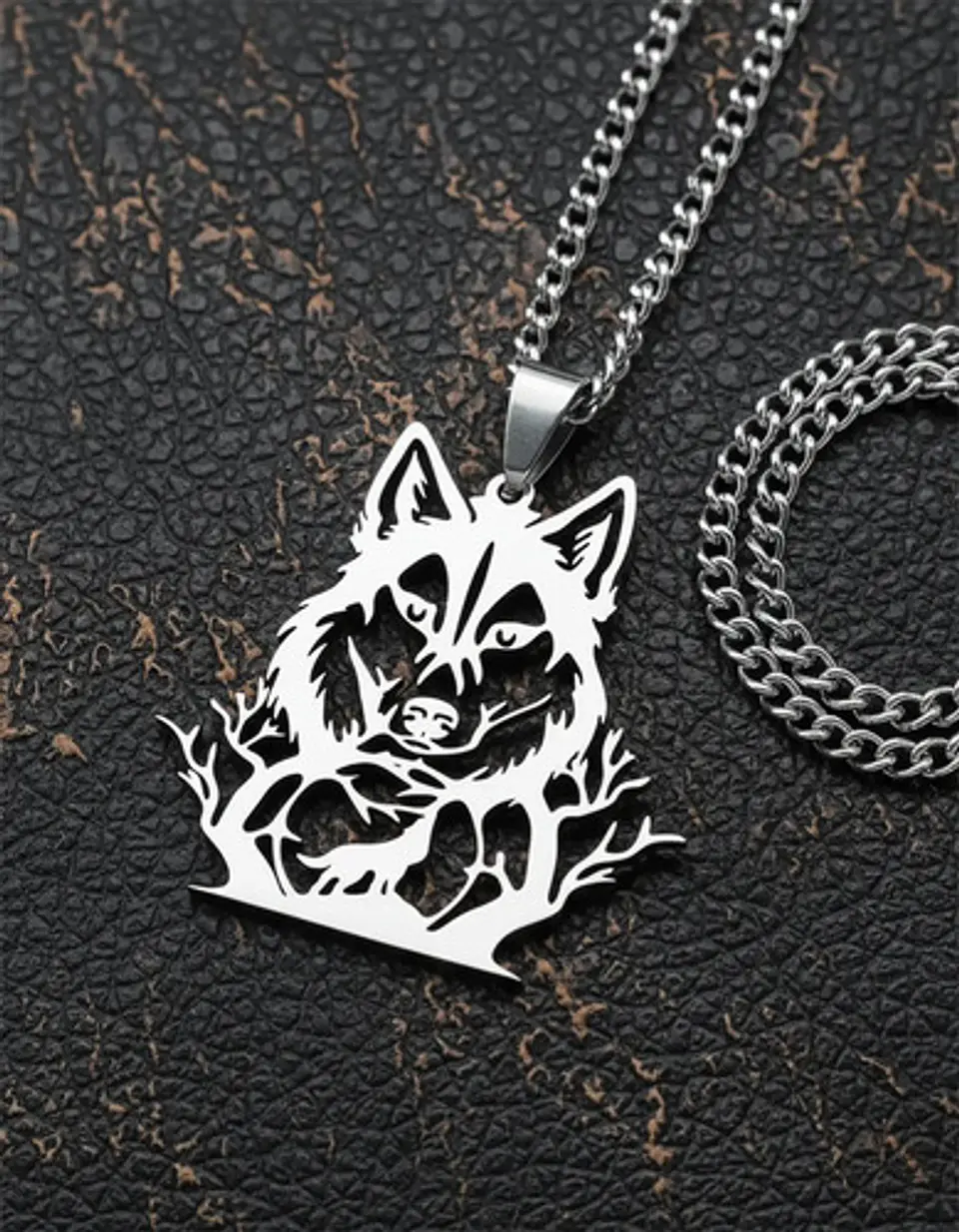 Collar De Acero Para Hombre Y Mujer Dije Bosque Lobo Vikingo 23