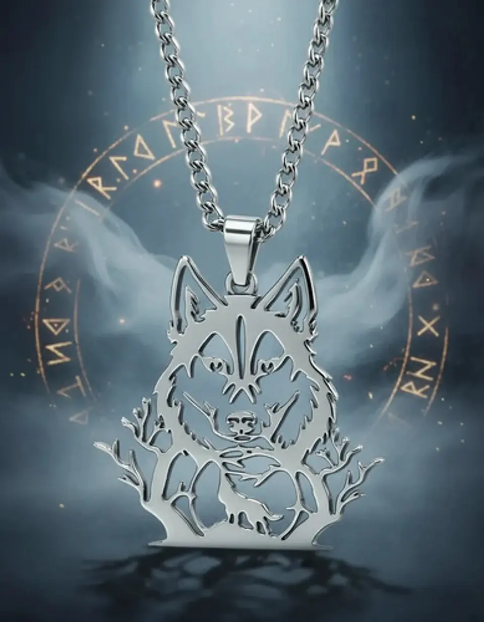Collar De Acero Para Hombre Y Mujer Dije Bosque Lobo Vikingo 24