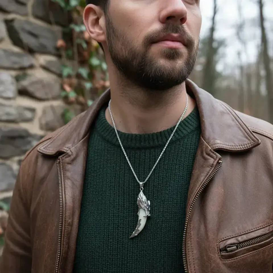 Collar Vikingo Para Hombre Y Mujer Dije En Forma Diente Lobo 9
