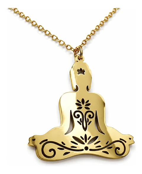 Collar De Acero Para Mujer Dije Buda En Meditación Zen Yoga