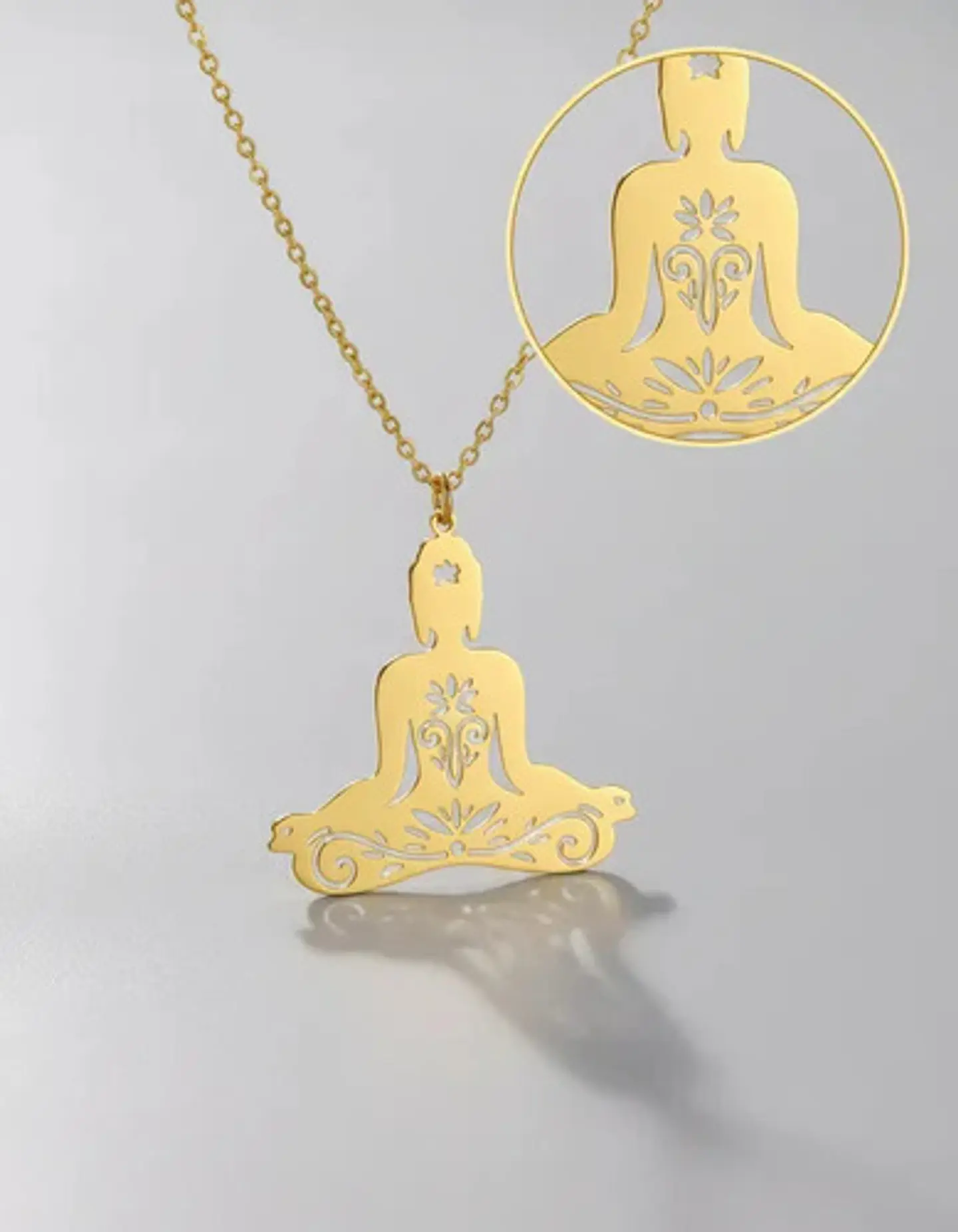 Collar De Acero Para Mujer Dije Buda En Meditación Zen Yoga 3