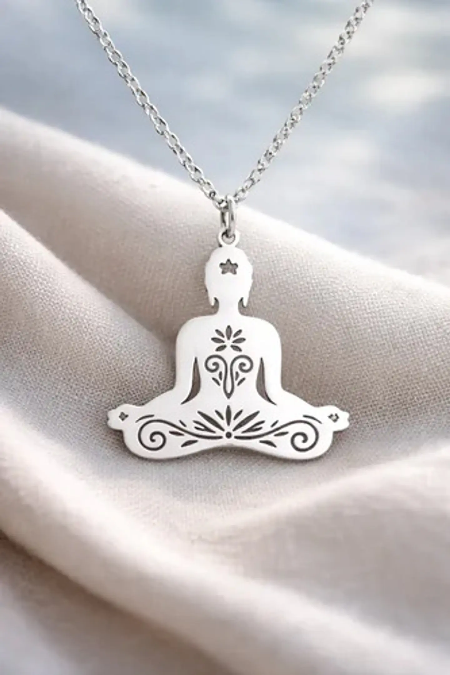 Collar De Acero Para Mujer Dije Buda En Meditación Zen Yoga 17
