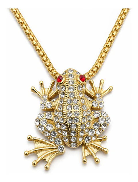 Collar De Acero Para Hombre Y Mujer Dije Rana Piedras Hiphop