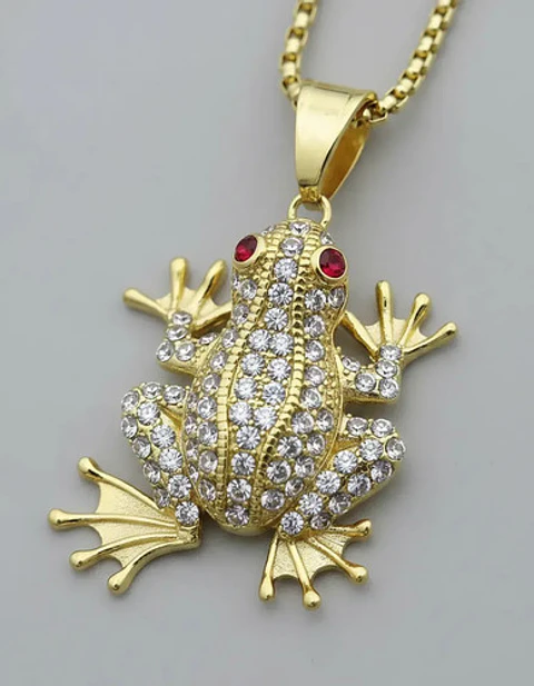 Collar De Acero Para Hombre Y Mujer Dije Rana Piedras Hiphop