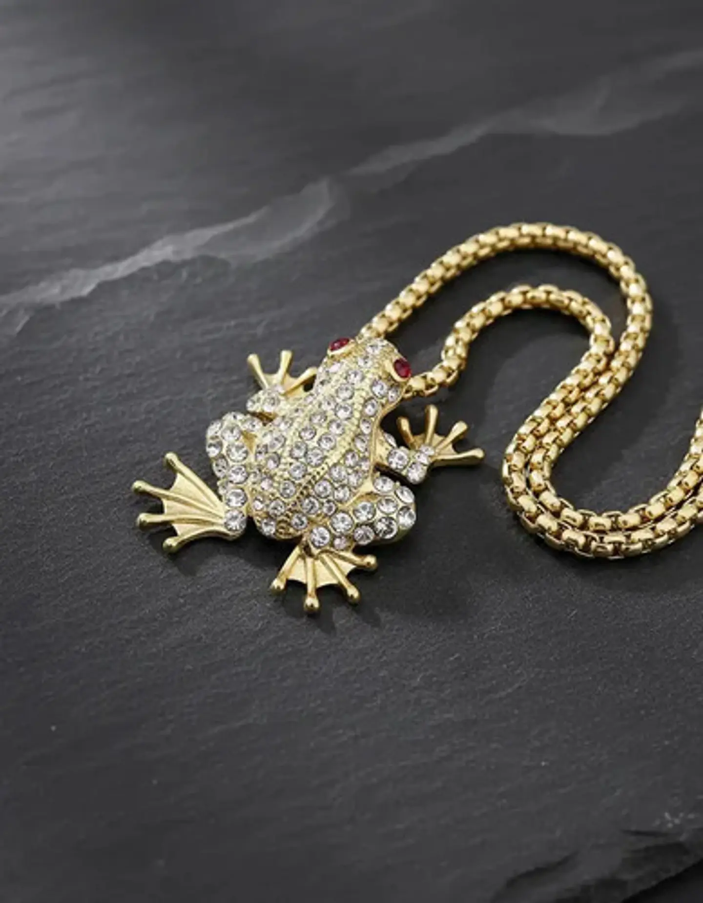 Collar De Acero Para Hombre Y Mujer Dije Rana Piedras Hiphop 5