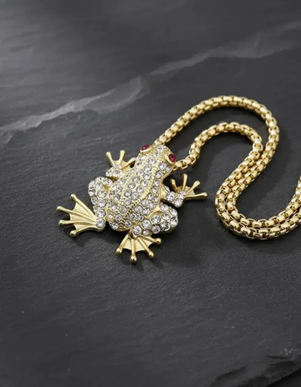 Collar De Acero Para Hombre Y Mujer Dije Rana Piedras Hiphop 5