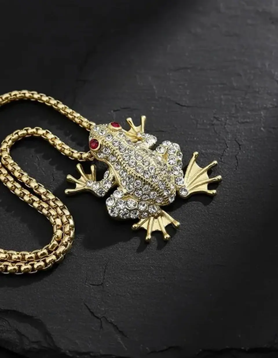 Collar De Acero Para Hombre Y Mujer Dije Rana Piedras Hiphop 6