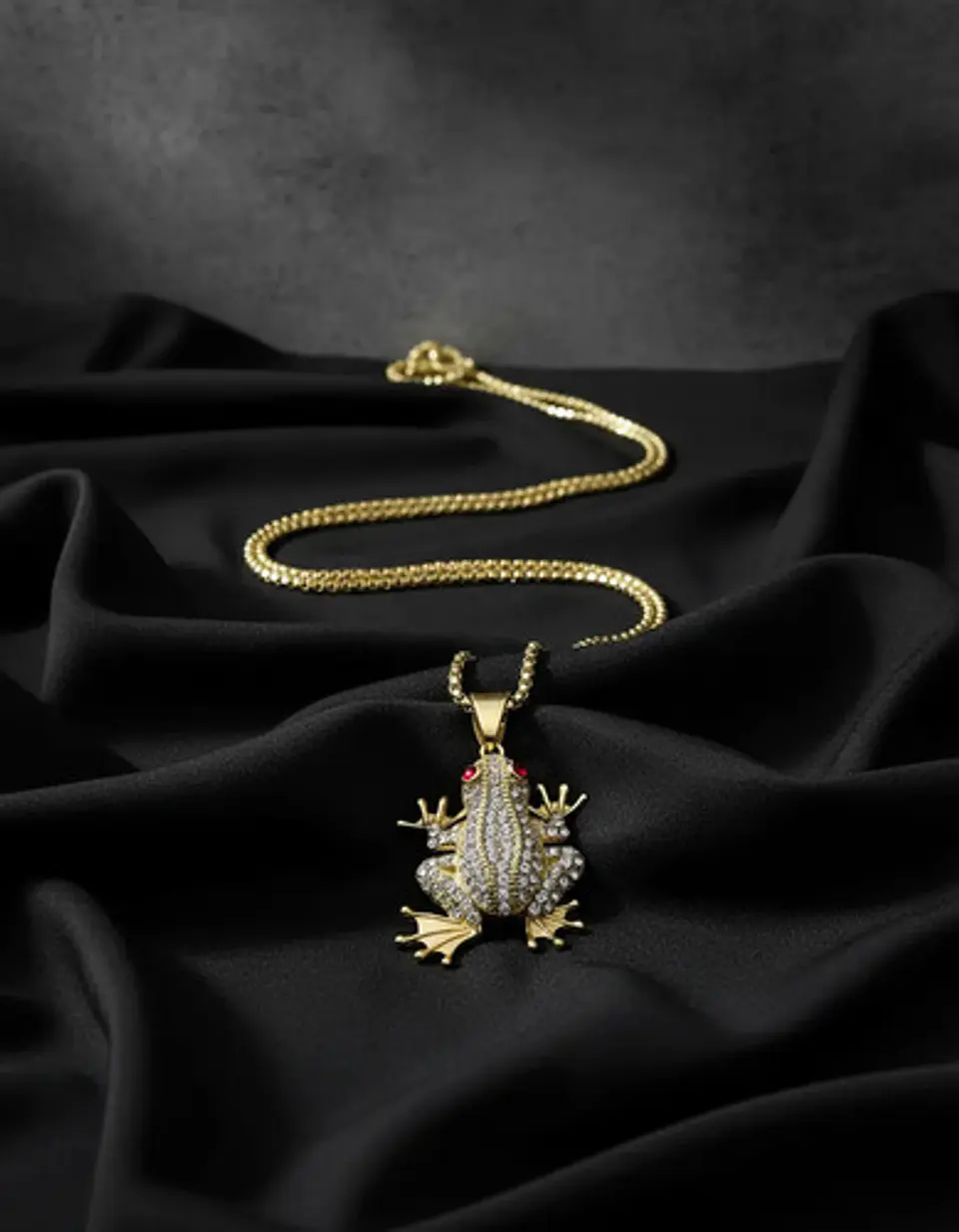 Collar De Acero Para Hombre Y Mujer Dije Rana Piedras Hiphop 9