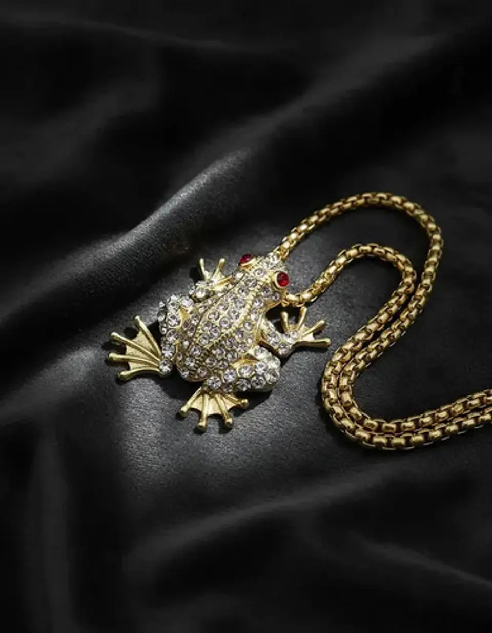 Collar De Acero Para Hombre Y Mujer Dije Rana Piedras Hiphop 10