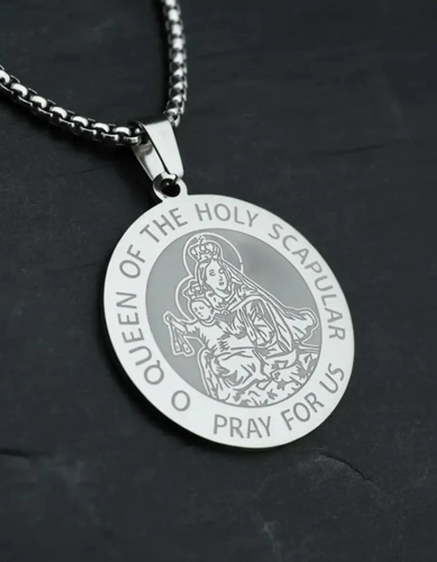 Collar De Acero Para Hombre Y Mujer Dije Virgen Del Carmen 14