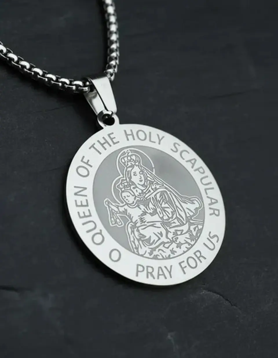 Collar De Acero Para Hombre Y Mujer Dije Virgen Del Carmen 14