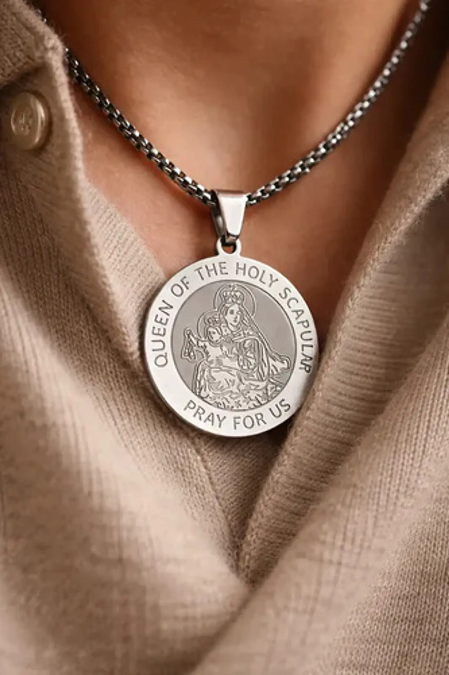 Collar De Acero Para Hombre Y Mujer Dije Virgen Del Carmen 16