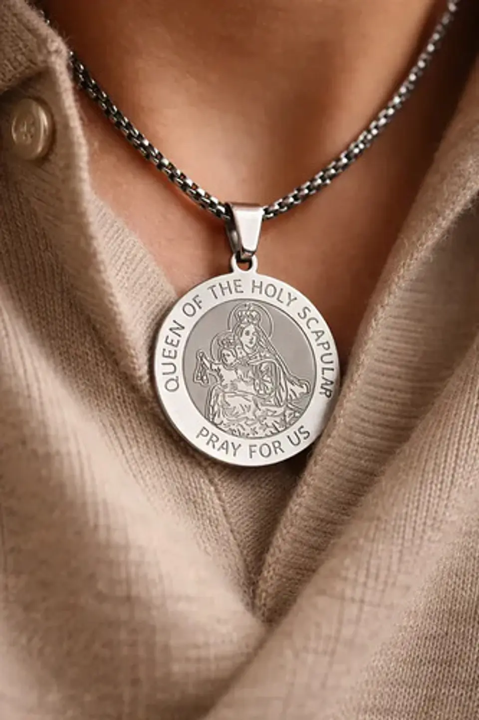 Collar De Acero Para Hombre Y Mujer Dije Virgen Del Carmen 16