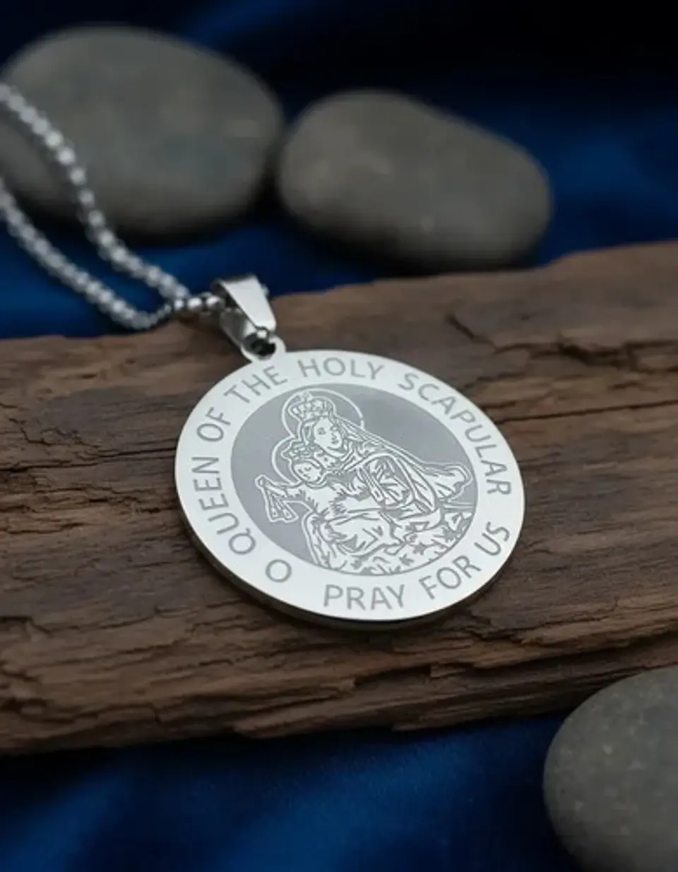 Collar De Acero Para Hombre Y Mujer Dije Virgen Del Carmen 18
