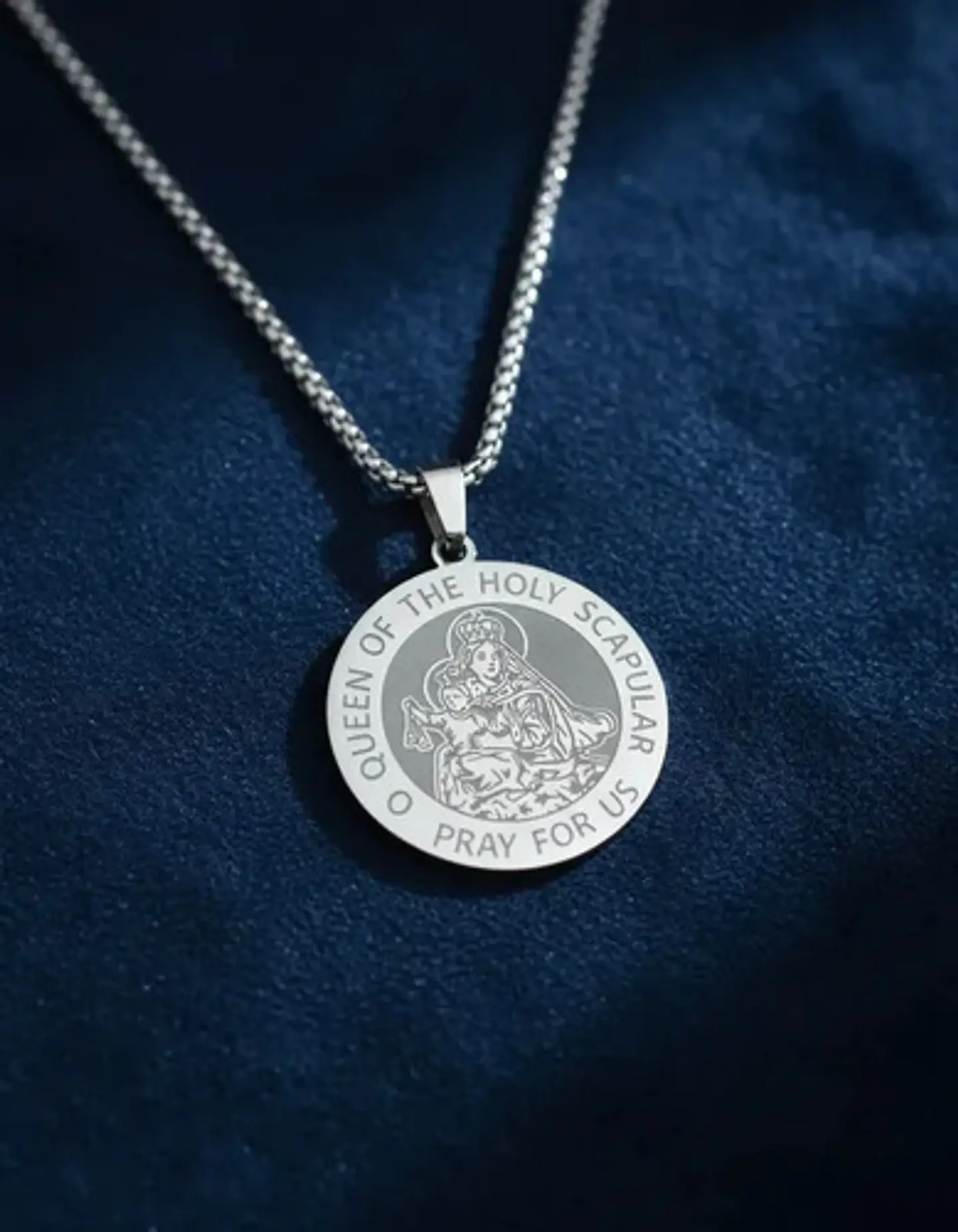 Collar De Acero Para Hombre Y Mujer Dije Virgen Del Carmen 19
