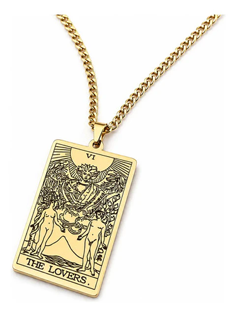 Collar De Acero Para Hombre Mujer Dije Tarot Los Enamorados