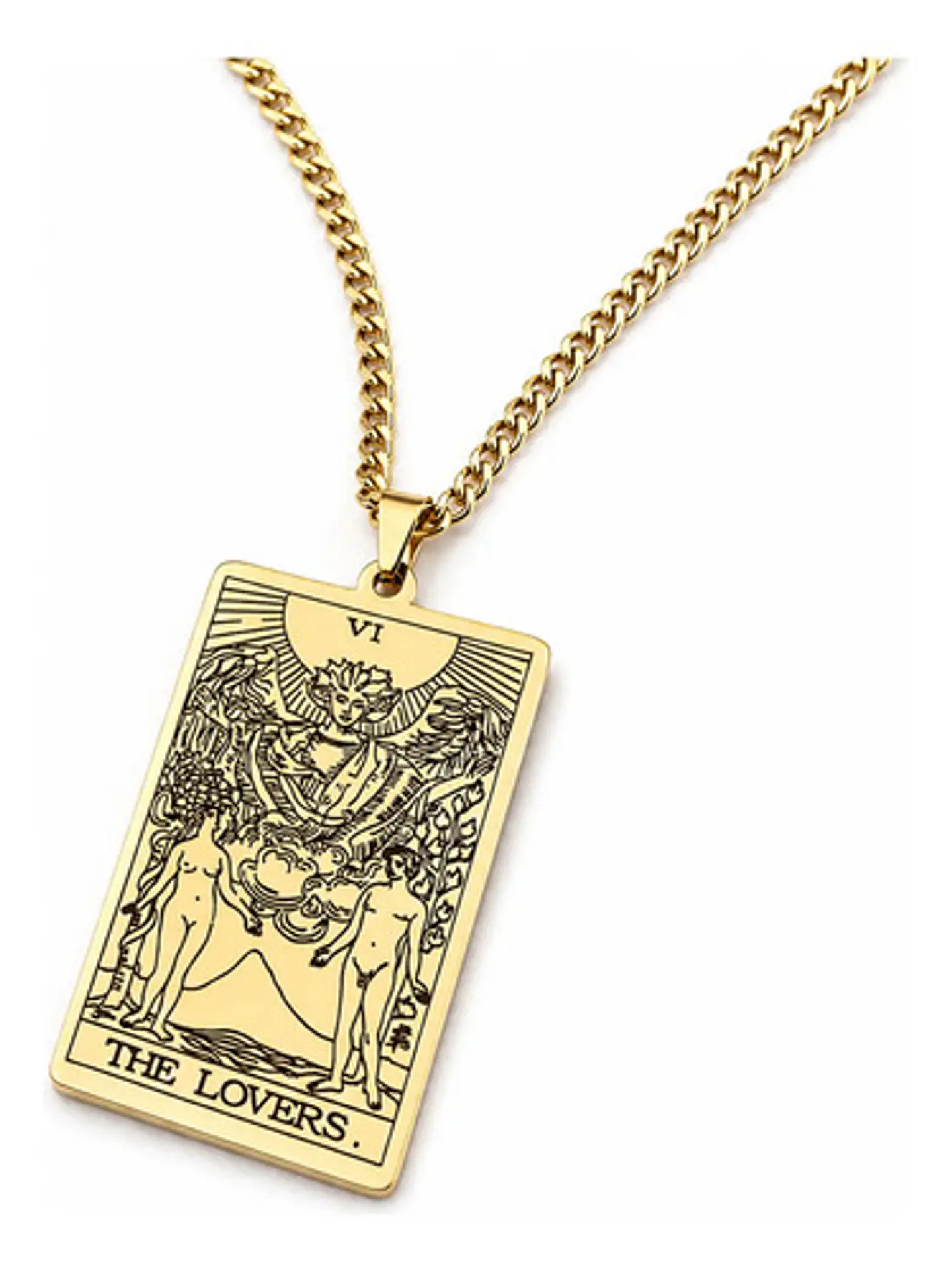Collar De Acero Para Hombre Mujer Dije Tarot Los Enamorados 1