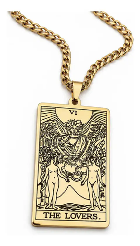 Collar De Acero Para Hombre Mujer Dije Tarot Los Enamorados