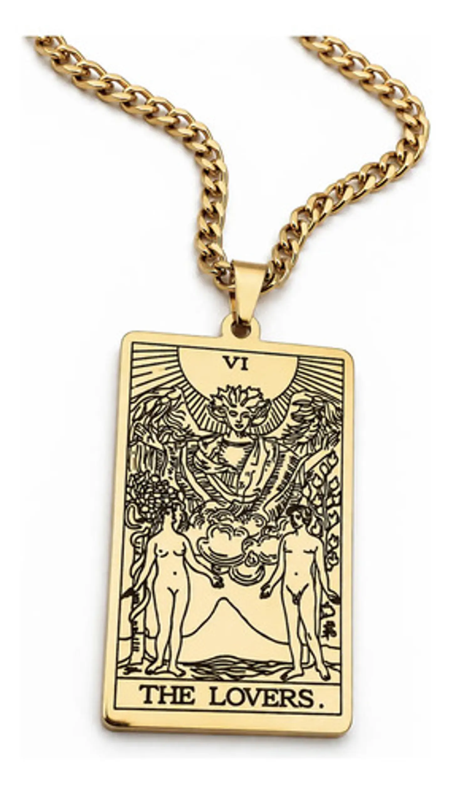 Collar De Acero Para Hombre Mujer Dije Tarot Los Enamorados 2