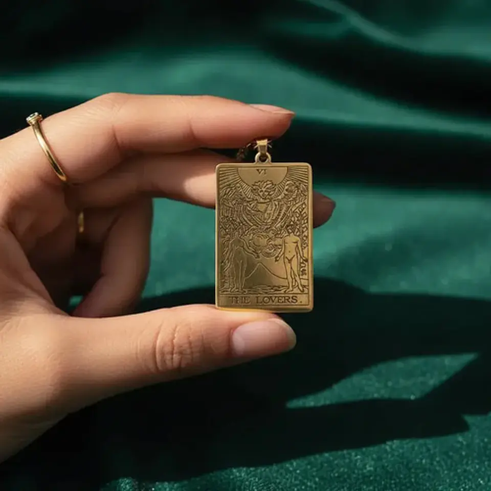 Collar De Acero Para Hombre Mujer Dije Tarot Los Enamorados 4