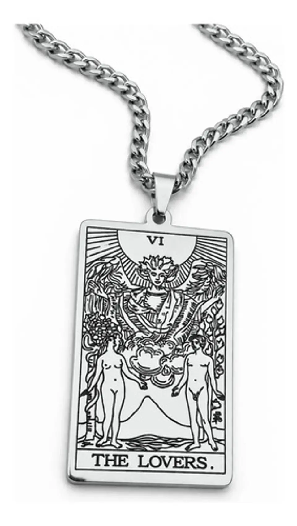 Collar De Acero Para Hombre Mujer Dije Tarot Los Enamorados 11