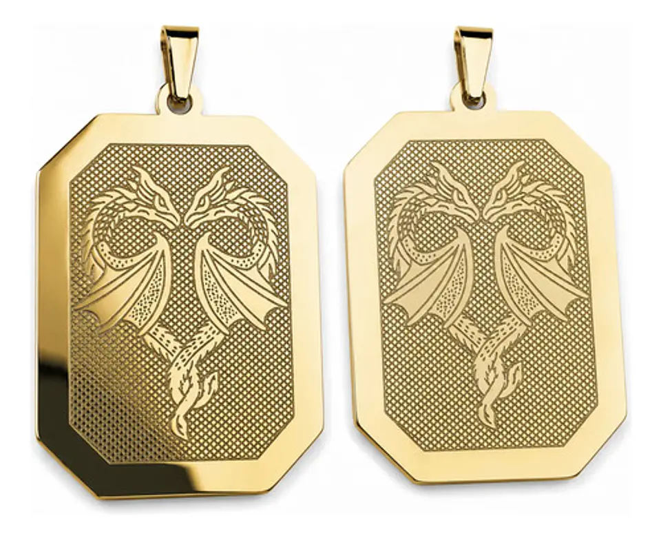 Set 2 Dijes De Acero Para Hombre Placa Grabado Dragón Alado 1