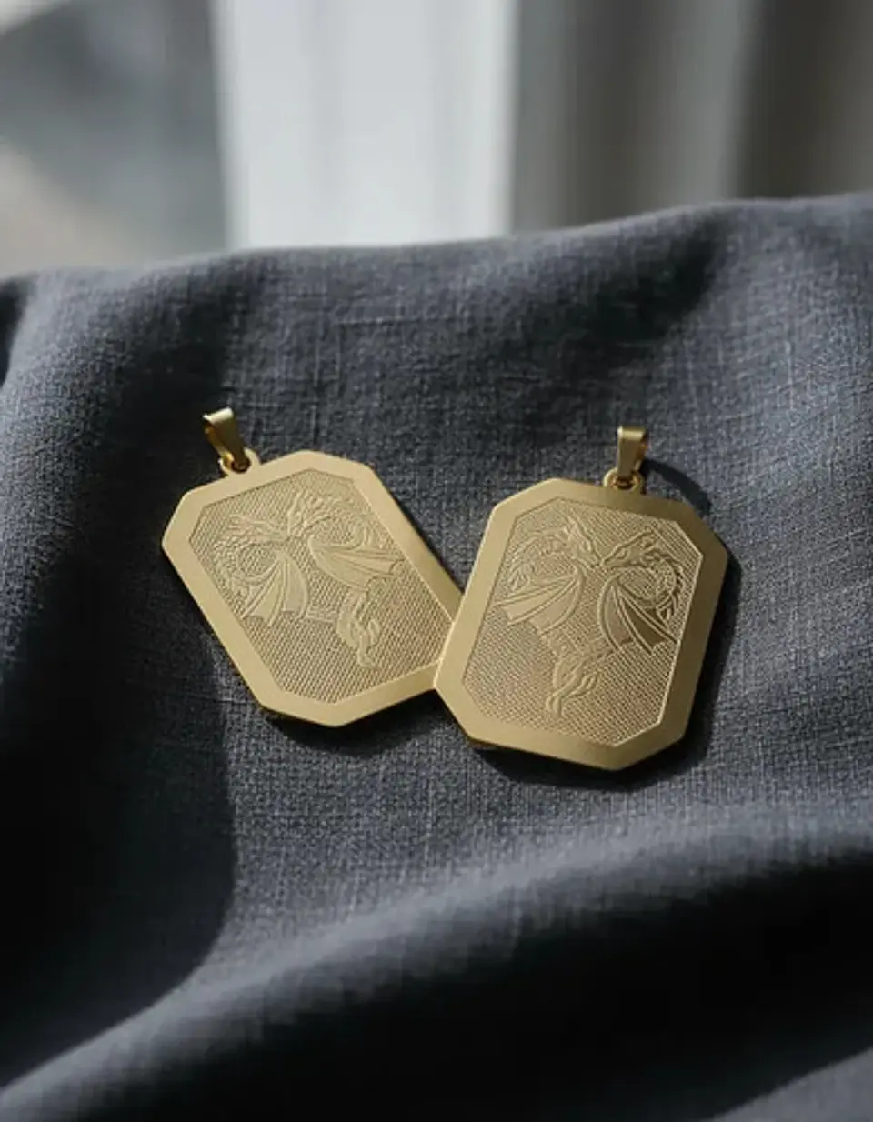 Set 2 Dijes De Acero Para Hombre Placa Grabado Dragón Alado 2