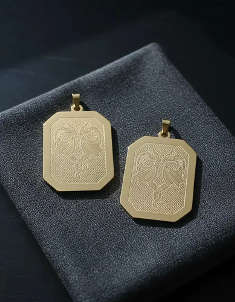 Set 2 Dijes De Acero Para Hombre Placa Grabado Dragón Alado 4