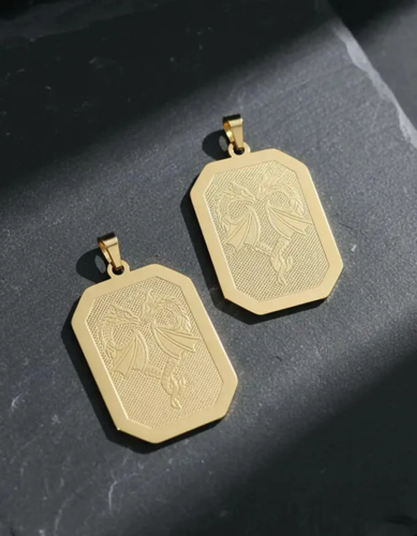 Set 2 Dijes De Acero Para Hombre Placa Grabado Dragón Alado 5