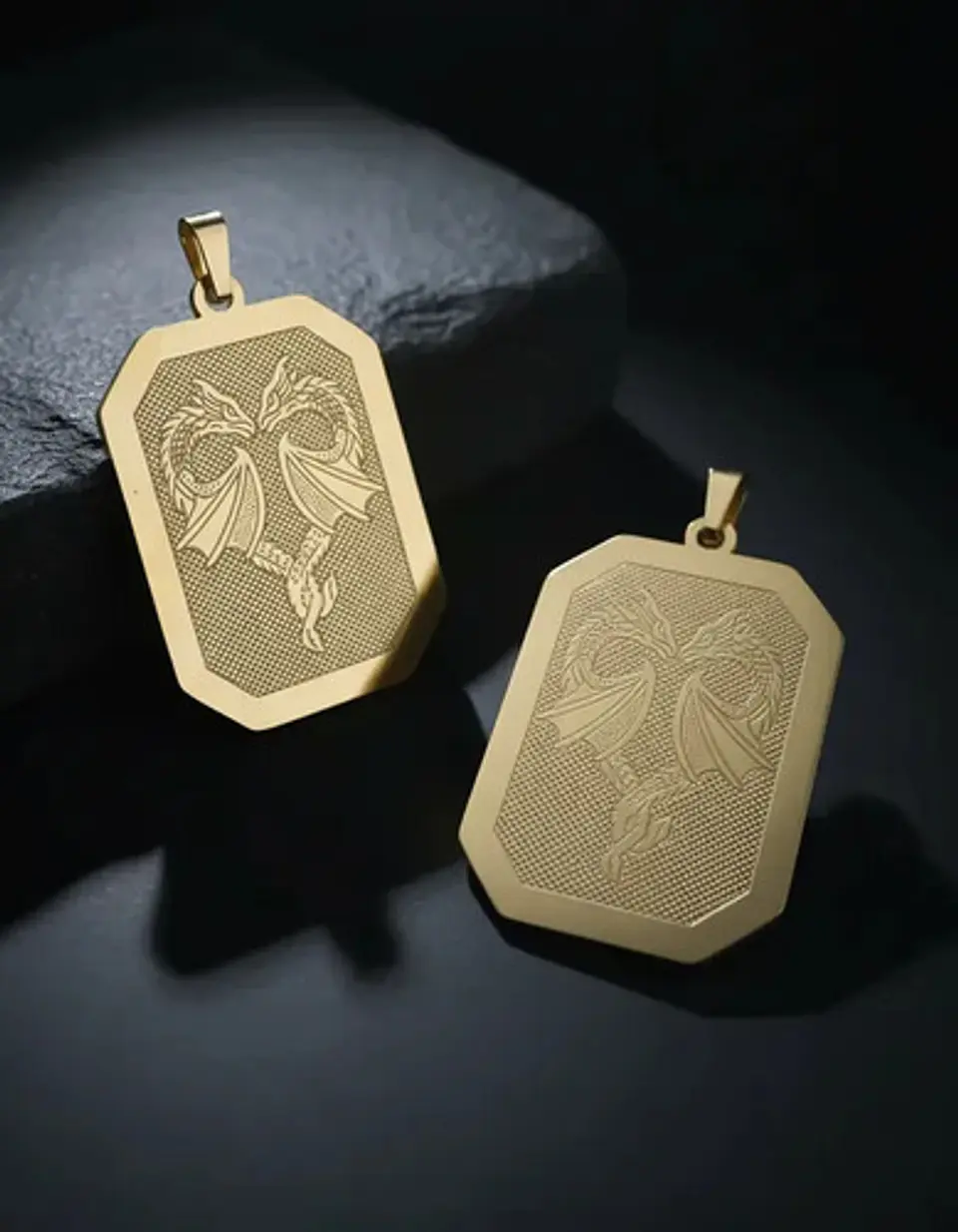 Set 2 Dijes De Acero Para Hombre Placa Grabado Dragón Alado 6