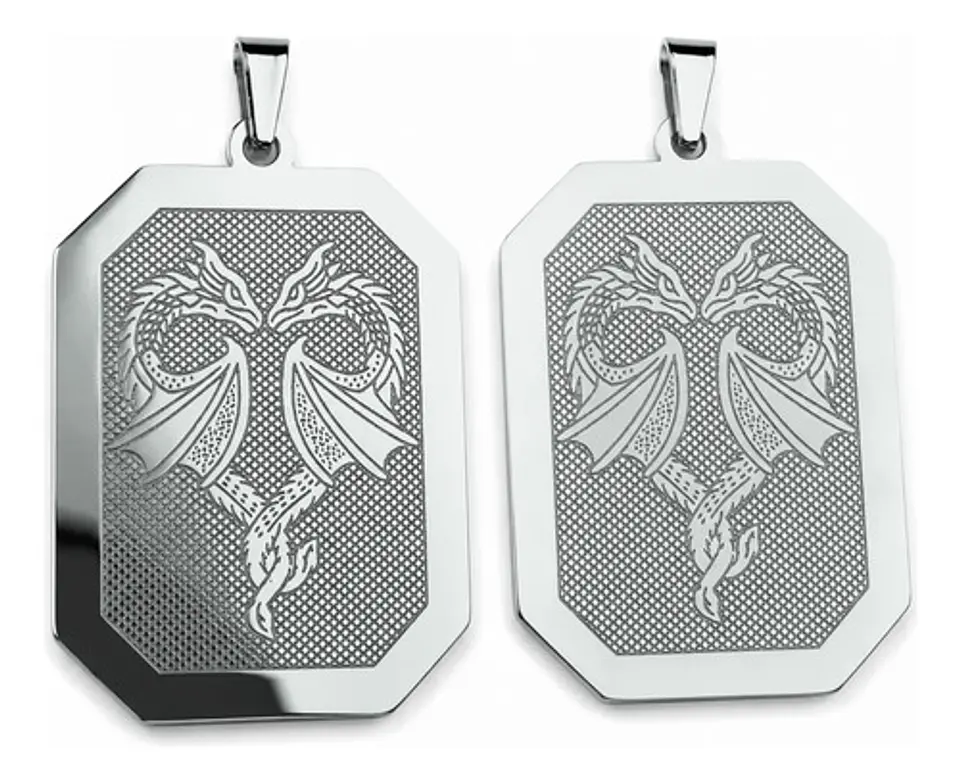Set 2 Dijes De Acero Para Hombre Placa Grabado Dragón Alado 11