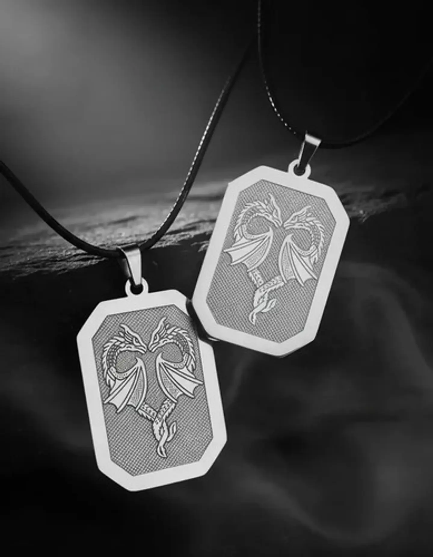 Set 2 Dijes De Acero Para Hombre Placa Grabado Dragón Alado 14
