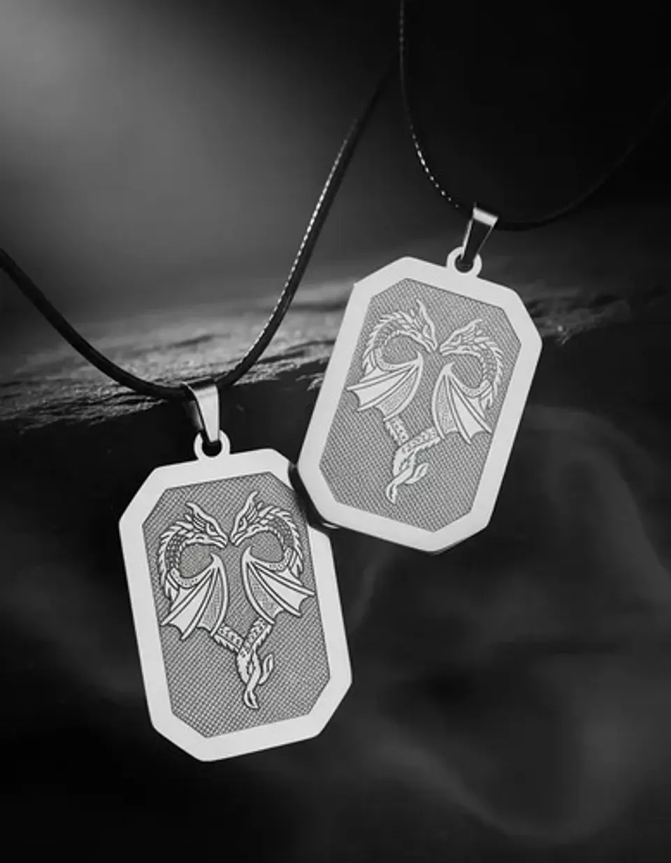 Set 2 Dijes De Acero Para Hombre Placa Grabado Dragón Alado 14