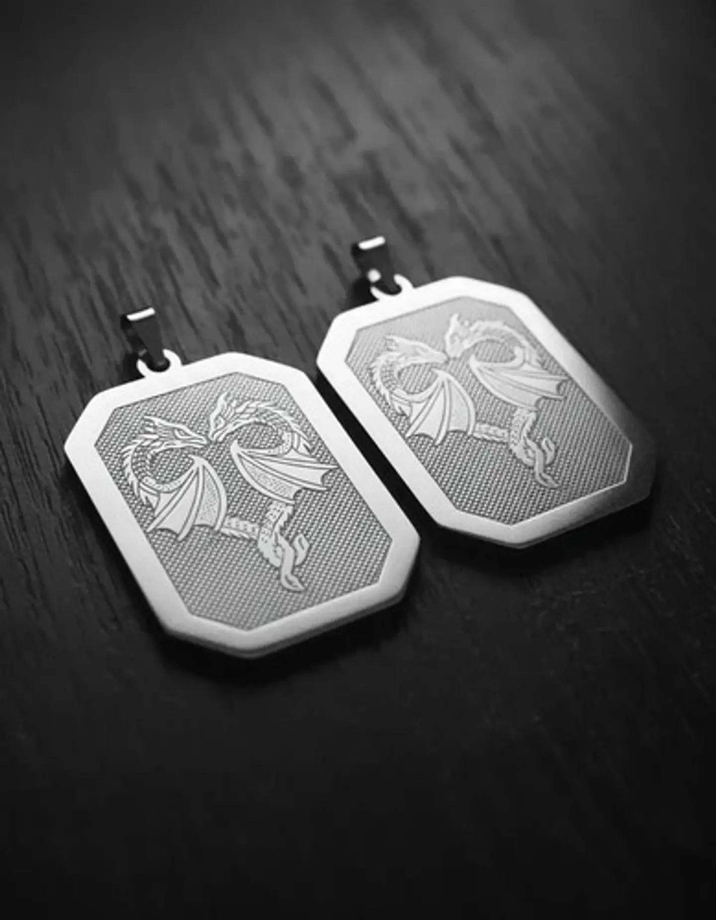 Set 2 Dijes De Acero Para Hombre Placa Grabado Dragón Alado 15