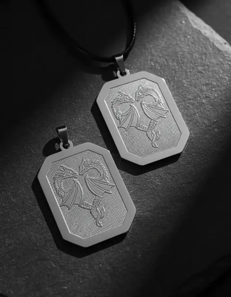 Set 2 Dijes De Acero Para Hombre Placa Grabado Dragón Alado 16
