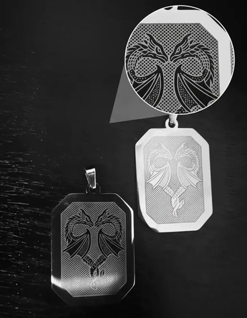 Set 2 Dijes De Acero Para Hombre Placa Grabado Dragón Alado 20