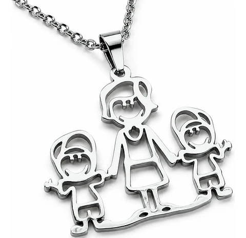 Collar De Acero Para Mujeres Dije Familia Madre E Hijos