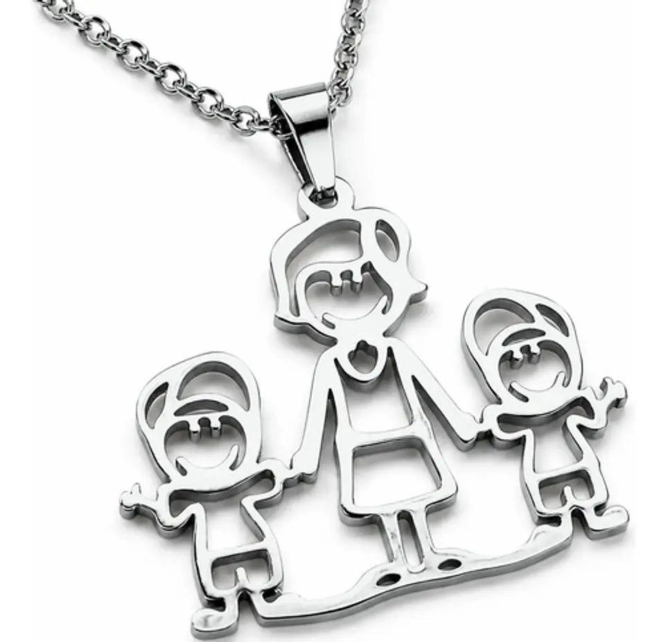 Collar De Acero Para Mujeres Dije Familia Madre E Hijos 1