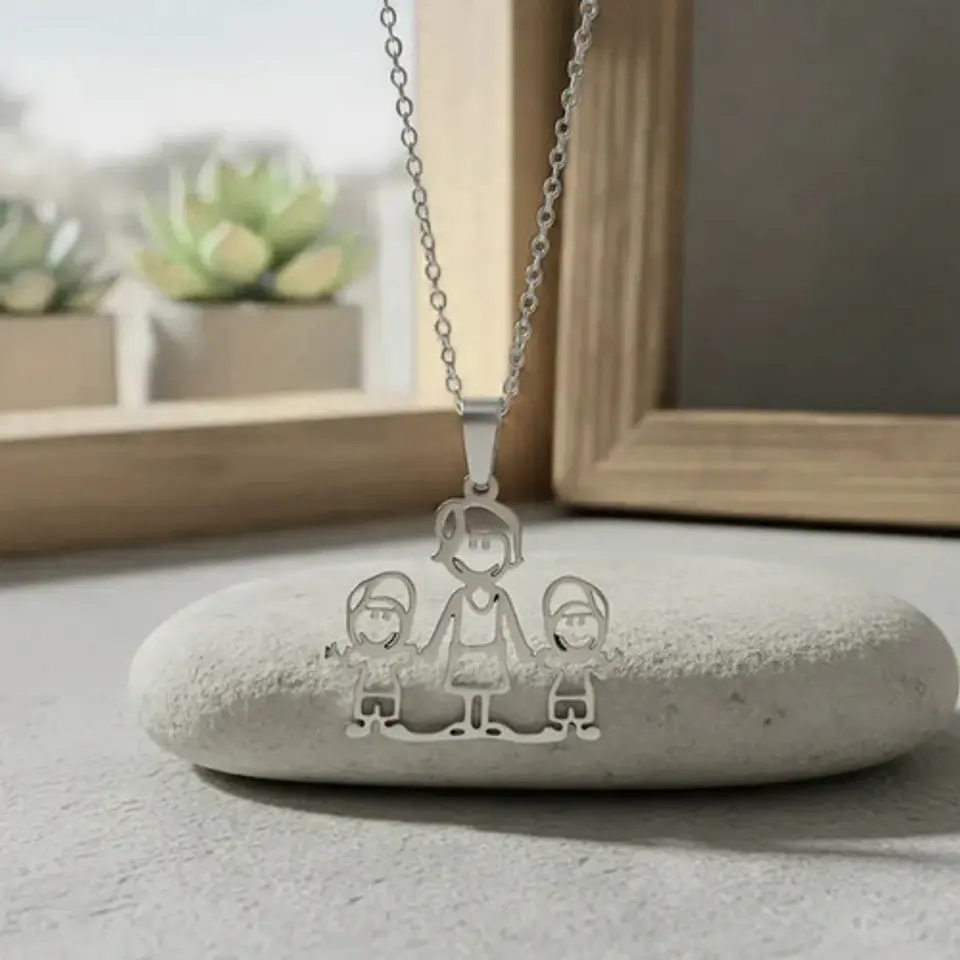Collar De Acero Para Mujeres Dije Familia Madre E Hijos 4